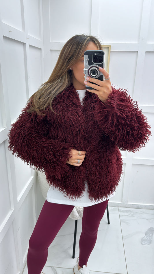 MELISSA burgundy faux sheep fur jacket