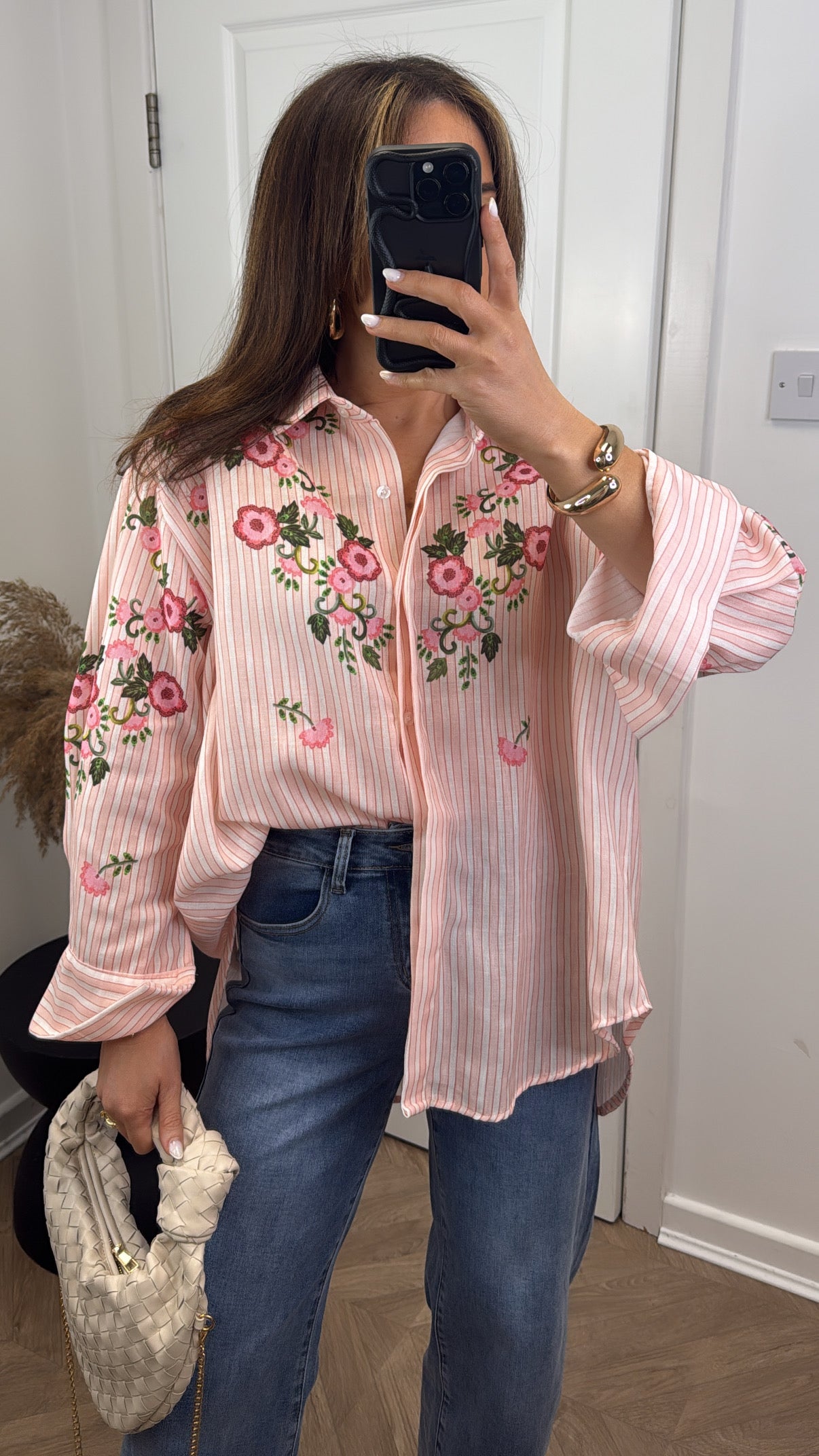 BLOSSOM pink stripe cherry blossom oversize shirt