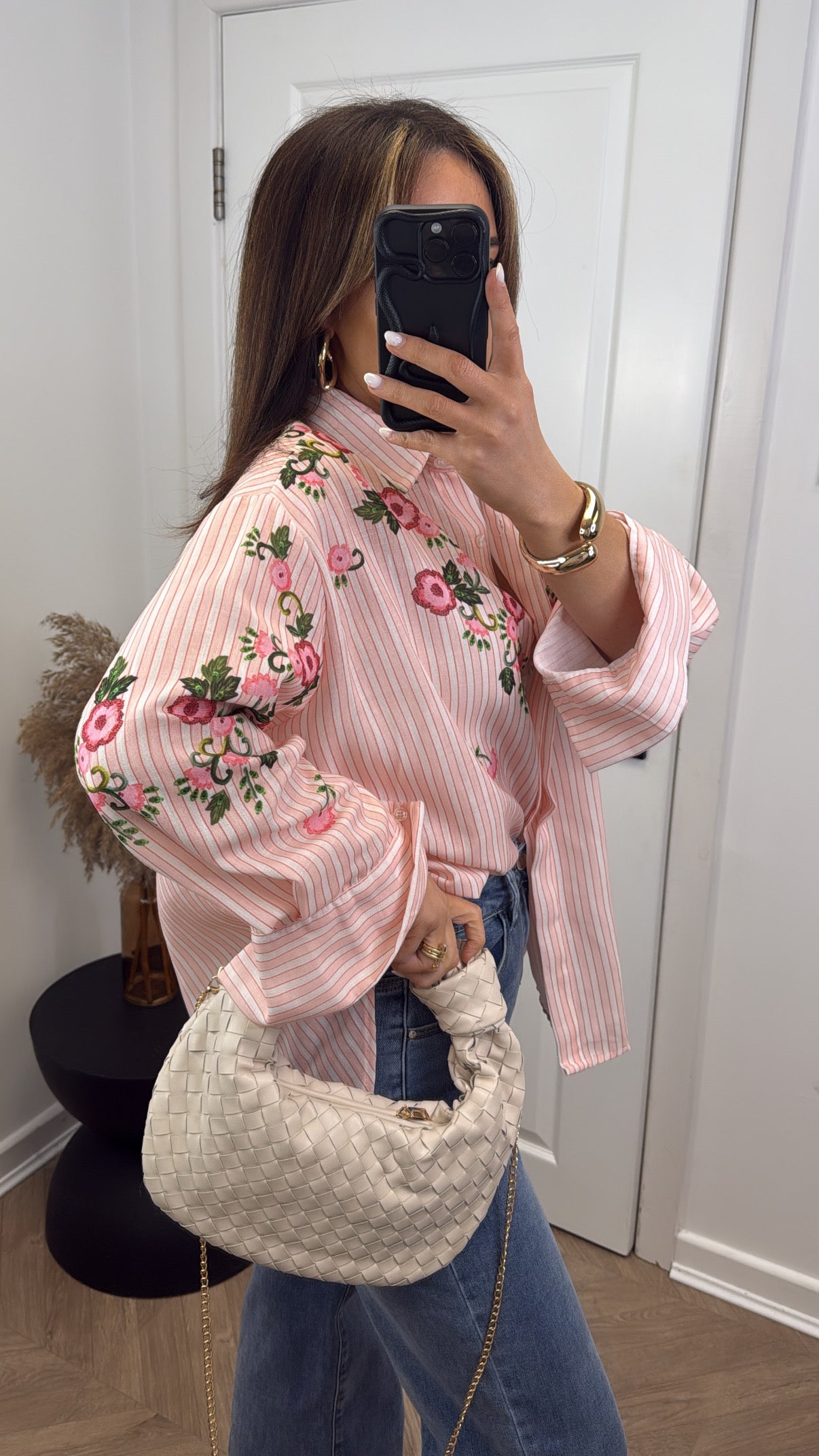 BLOSSOM pink stripe cherry blossom oversize shirt