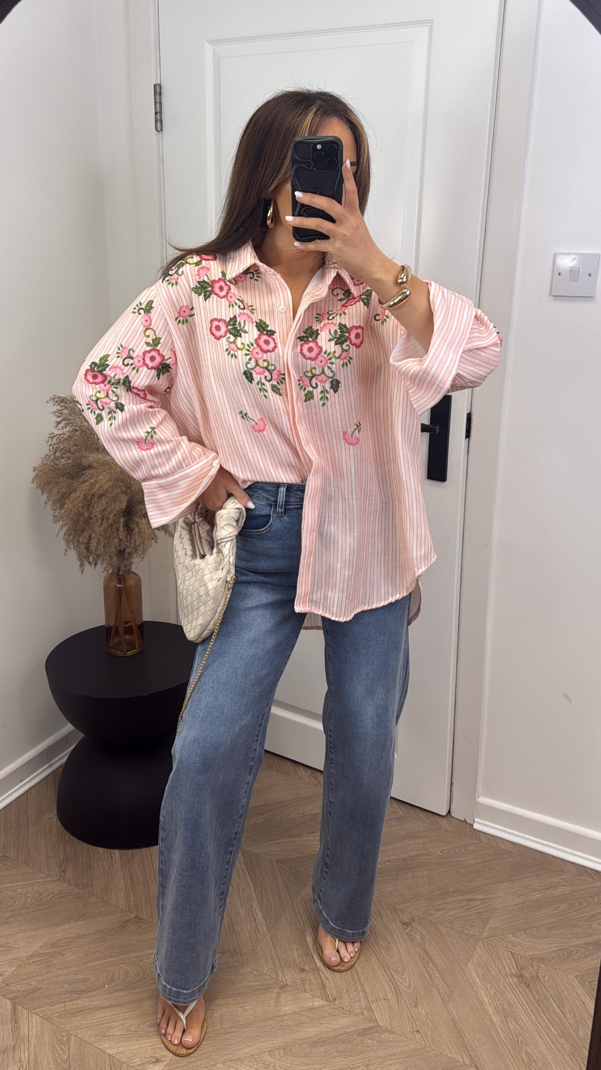 BLOSSOM pink stripe cherry blossom oversize shirt