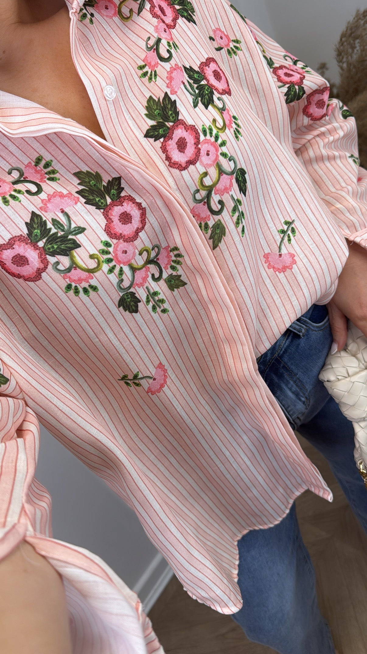 BLOSSOM pink stripe cherry blossom oversize shirt
