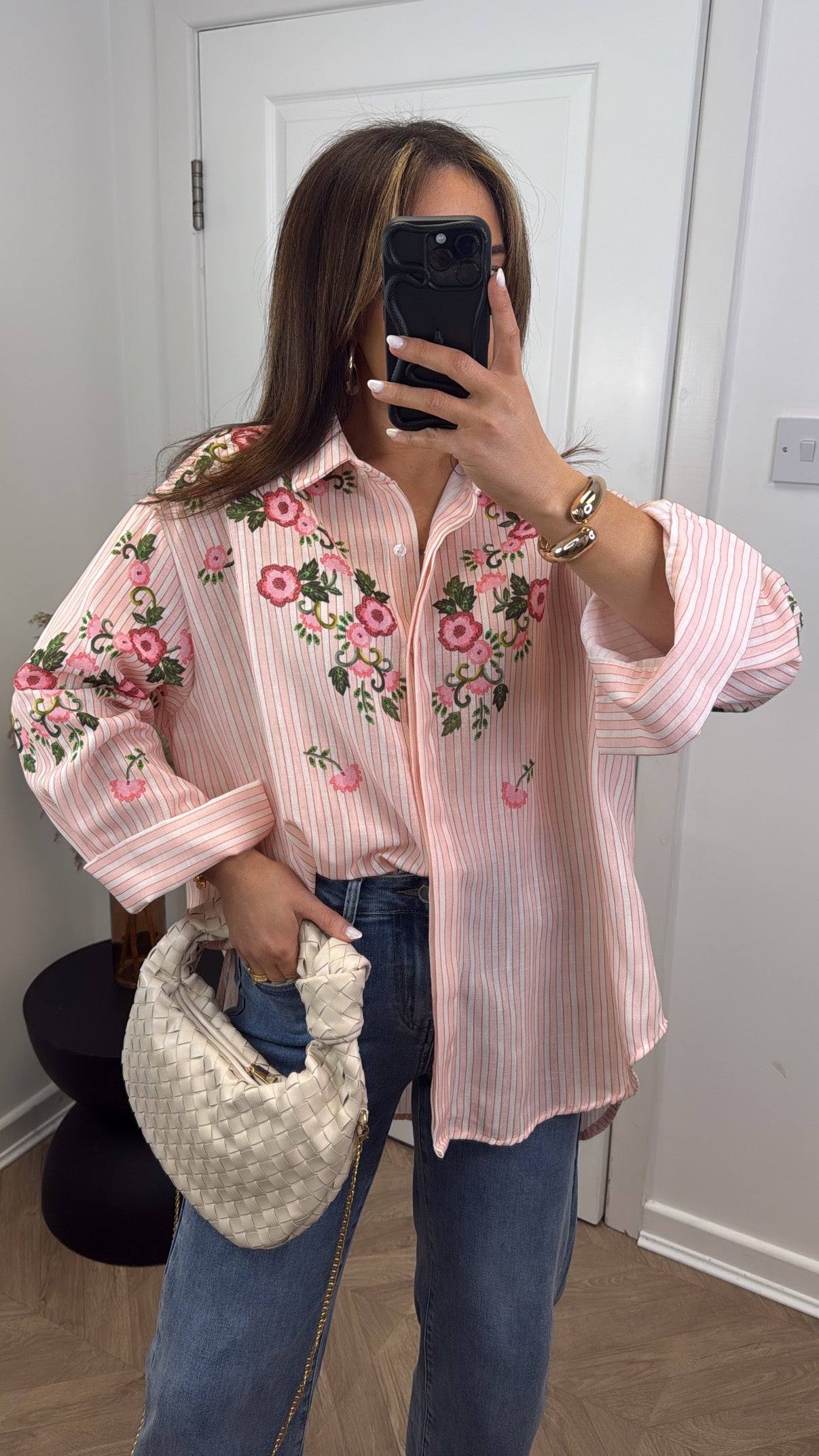 BLOSSOM pink stripe cherry blossom oversize shirt