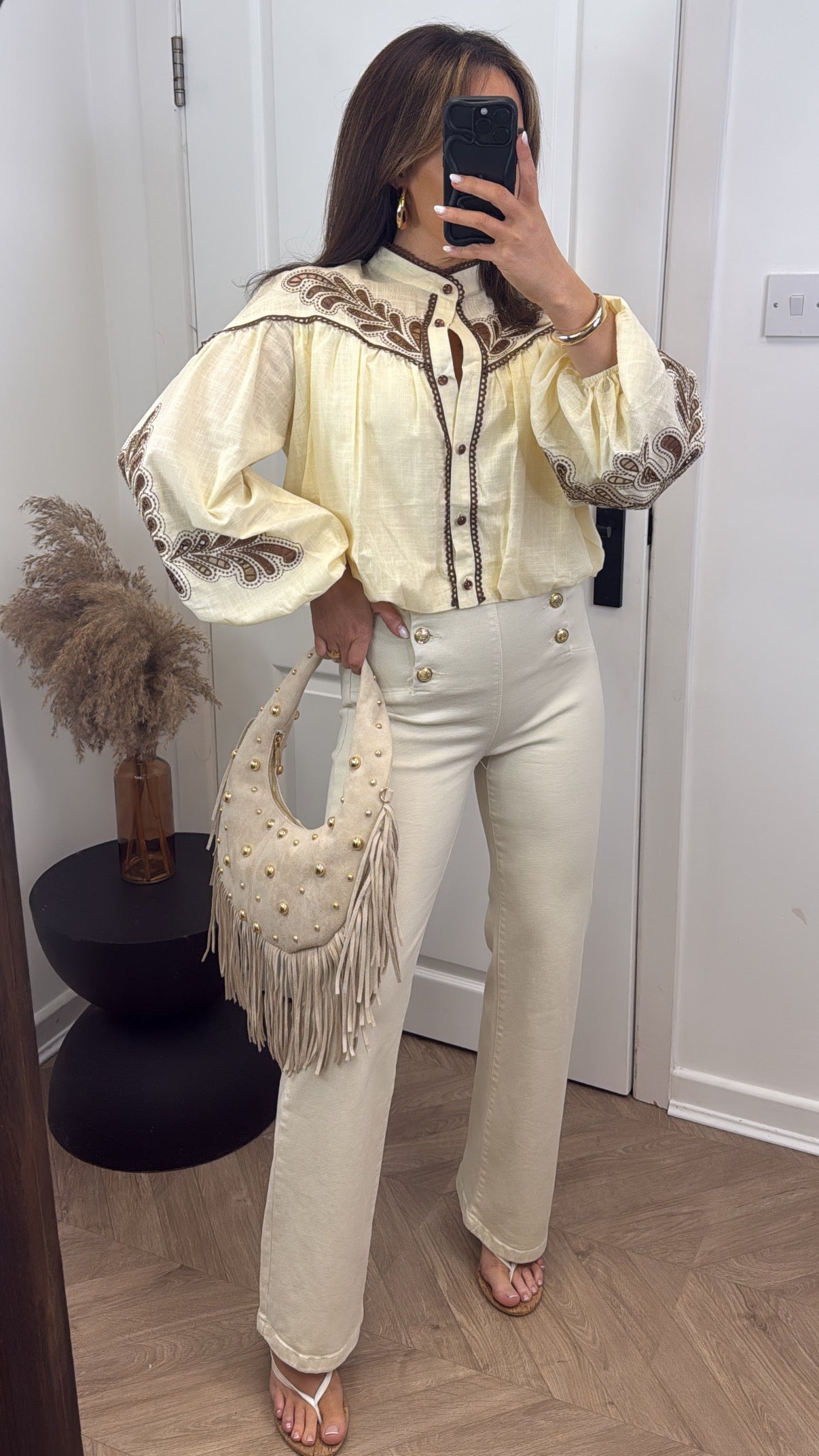 KELLY lemon embroidered cropped blouse