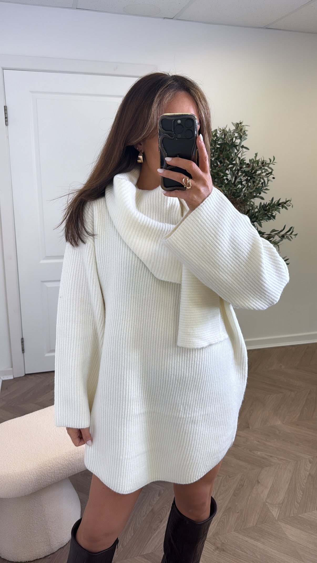 LOTTIE cream scarf detail chunky jumper dress
