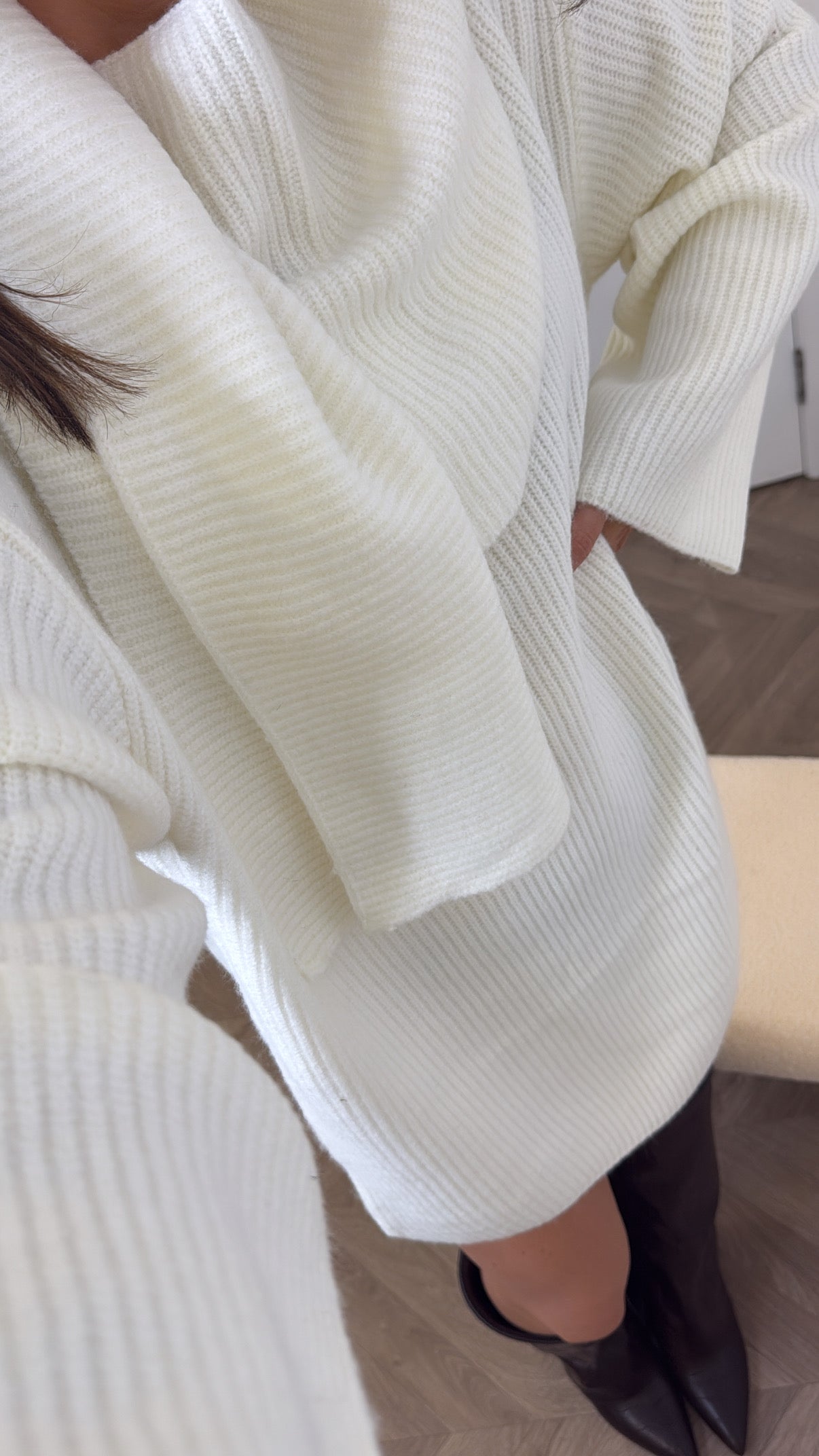 LOTTIE cream scarf detail chunky jumper dress