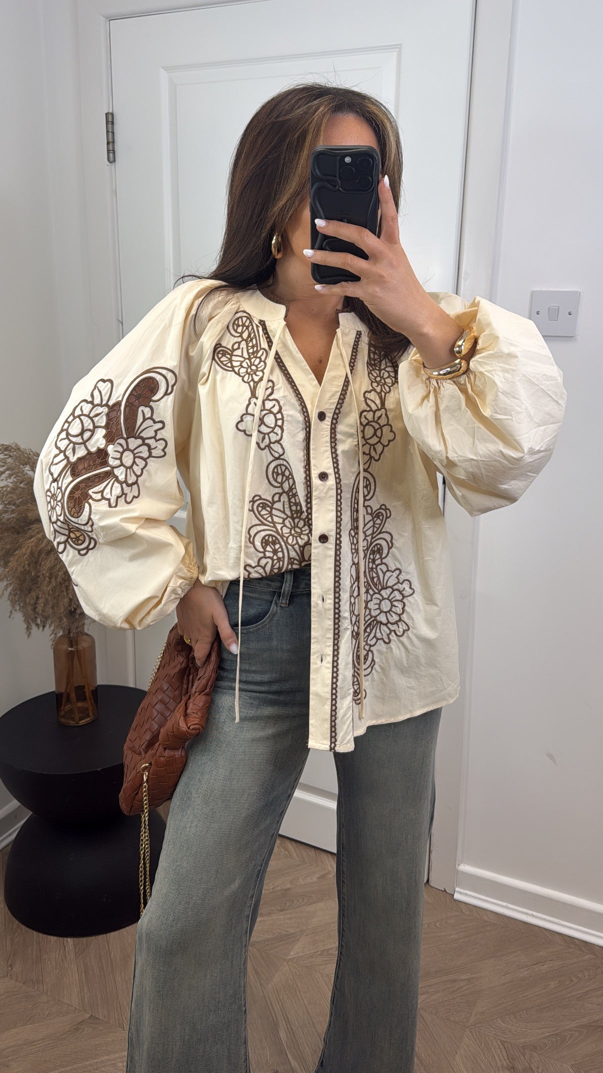 DAPHNE beige embroidered oversized blouse