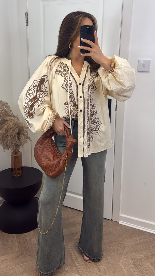 DAPHNE beige embroidered oversized blouse