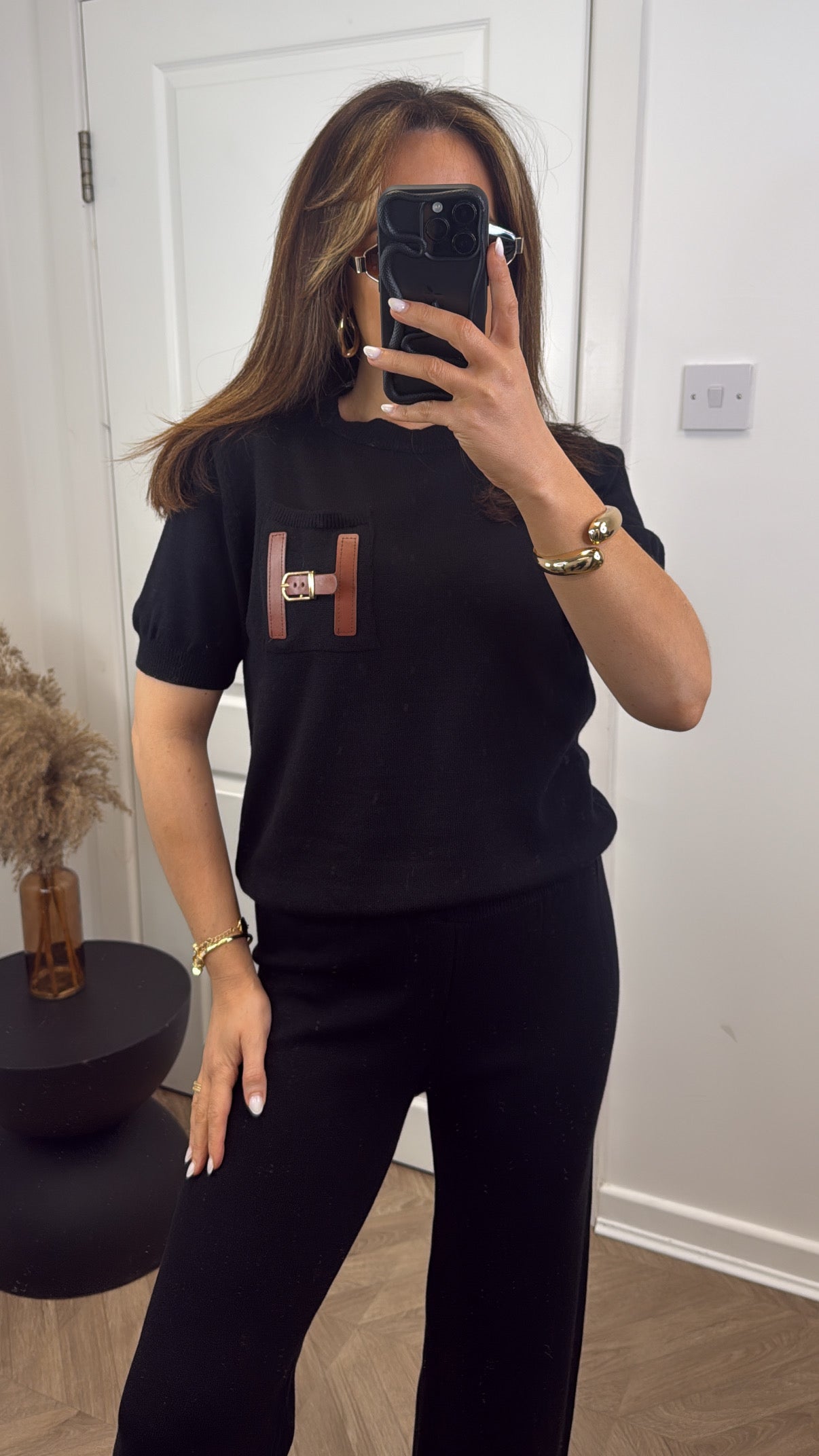 VIVI black fine knit buckle detail co-ord