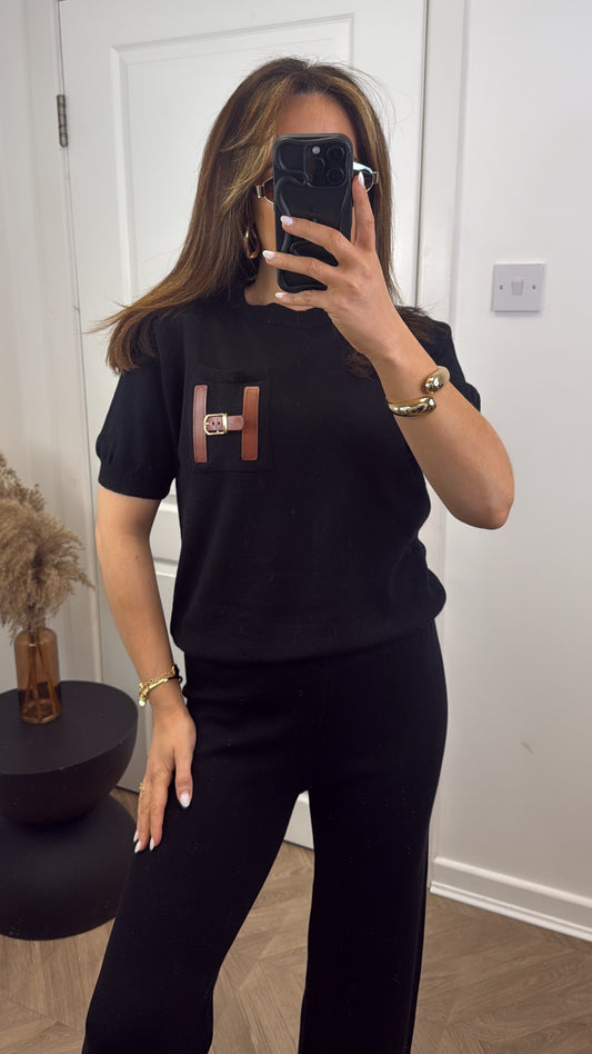 VIVI black fine knit buckle detail co-ord