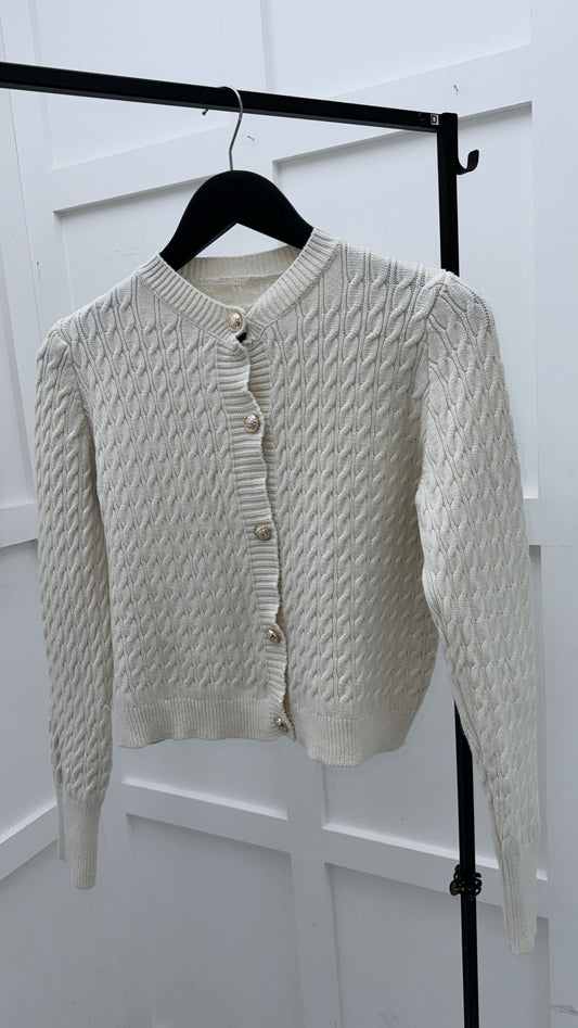 POLLY cream knitted cardigan with gold buttons