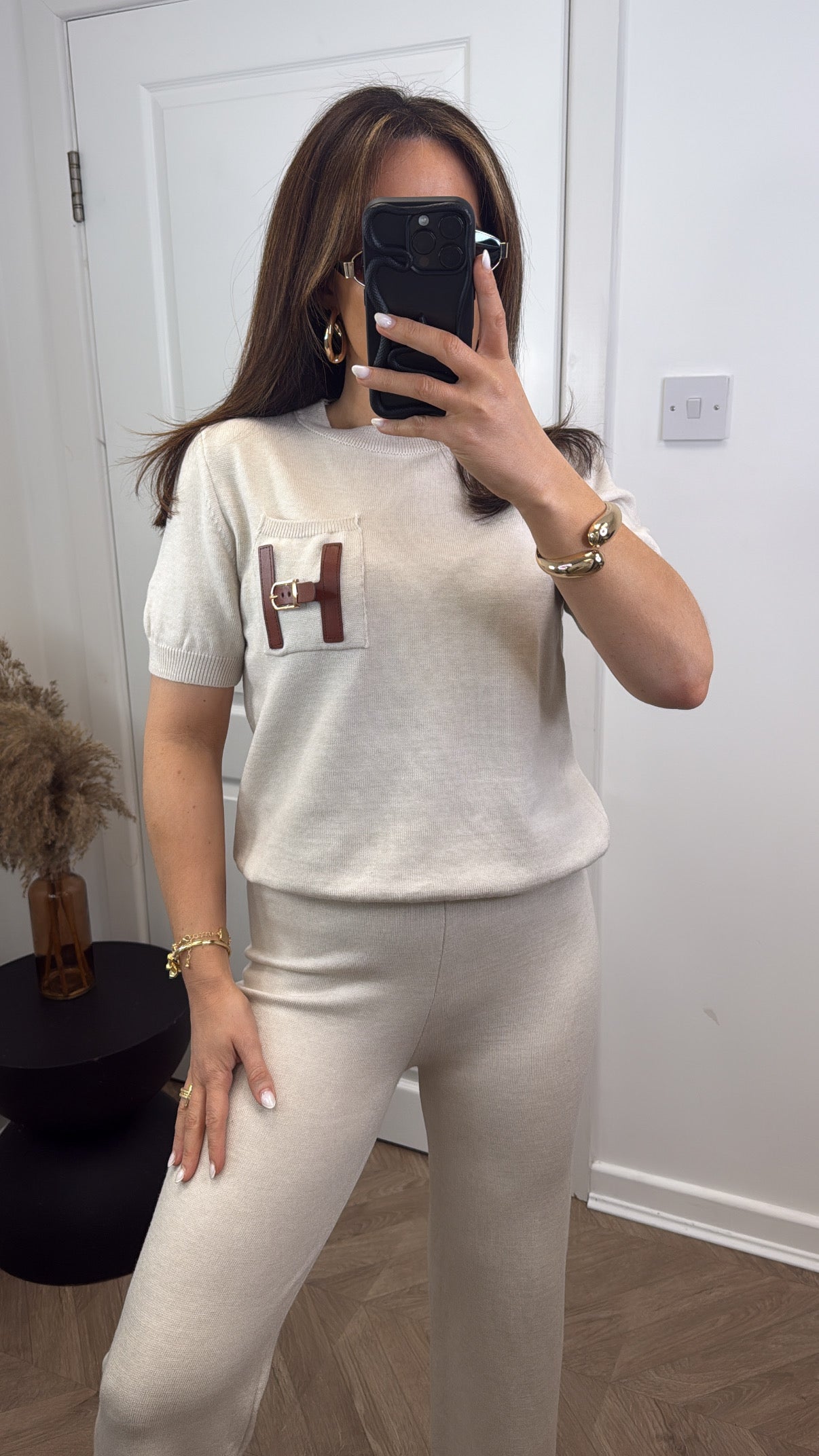 VIVI beige fine knit buckle detail co-ord