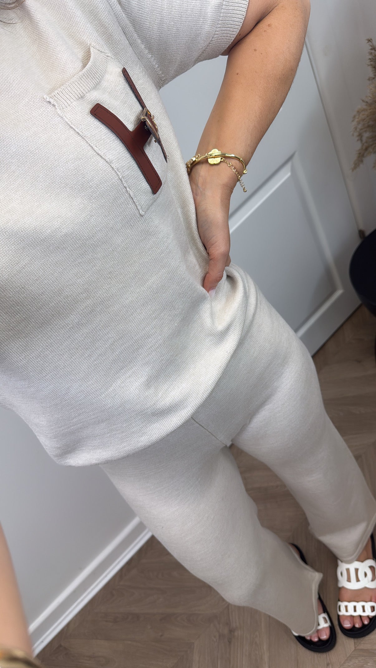 VIVI beige fine knit buckle detail co-ord