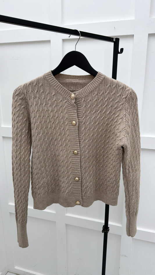 POLLY mocha knitted cardigan with gold buttons