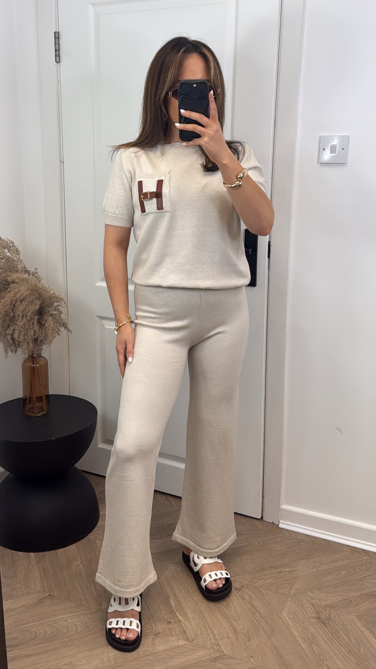 VIVI beige fine knit buckle detail co-ord