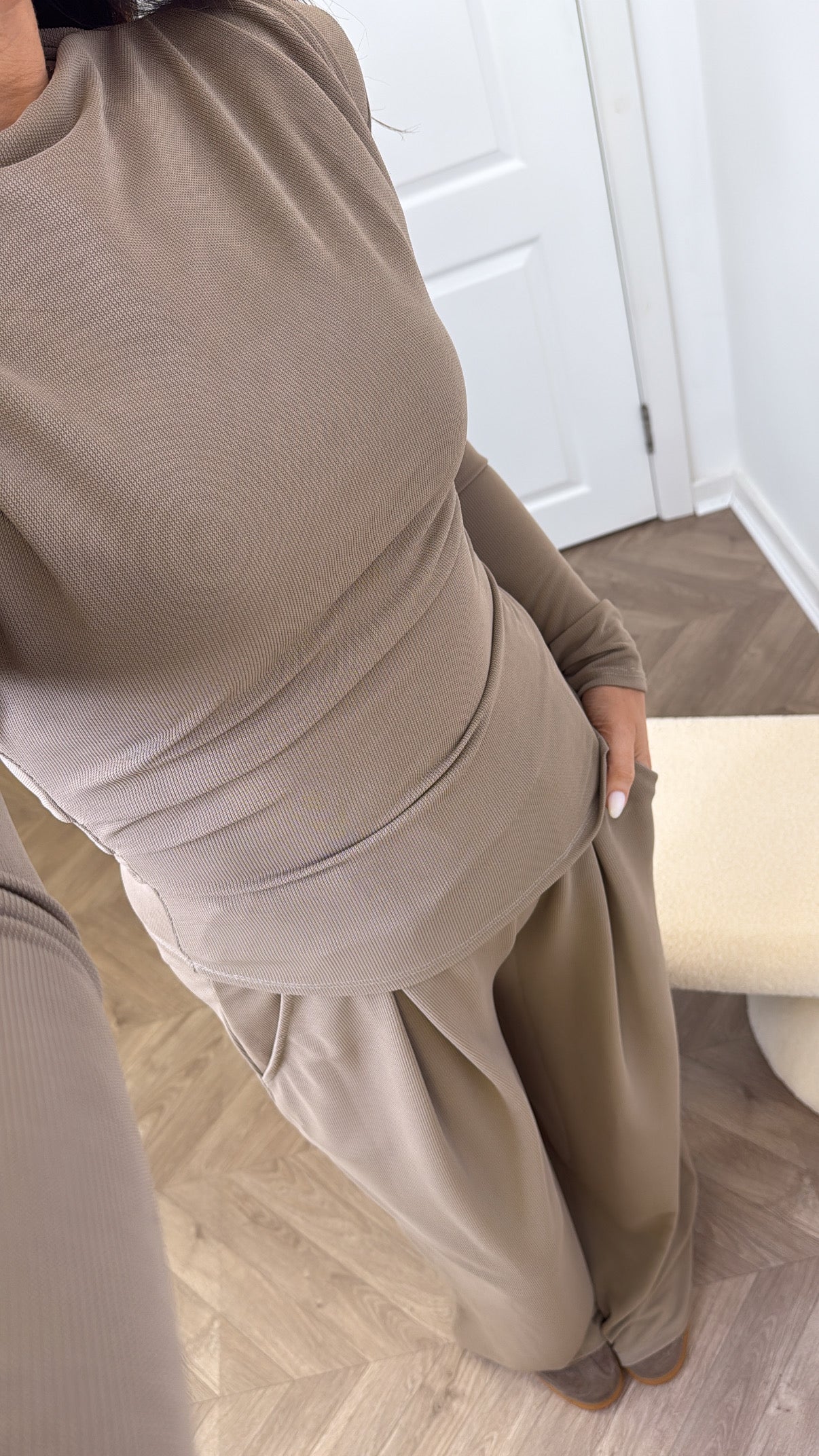 TASHA mocha asymmetric long sleeve top and trousers co-ord