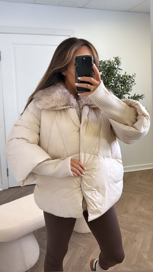 EMILY cream puffer coat with faux fur