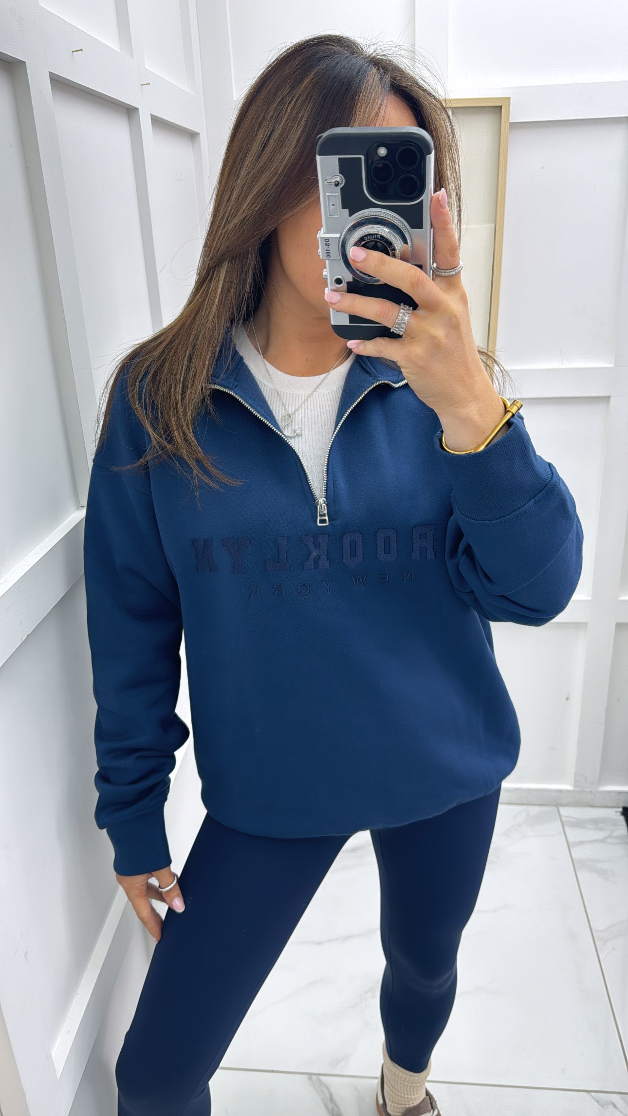 BROOKLYN navy half zip sweatshirt