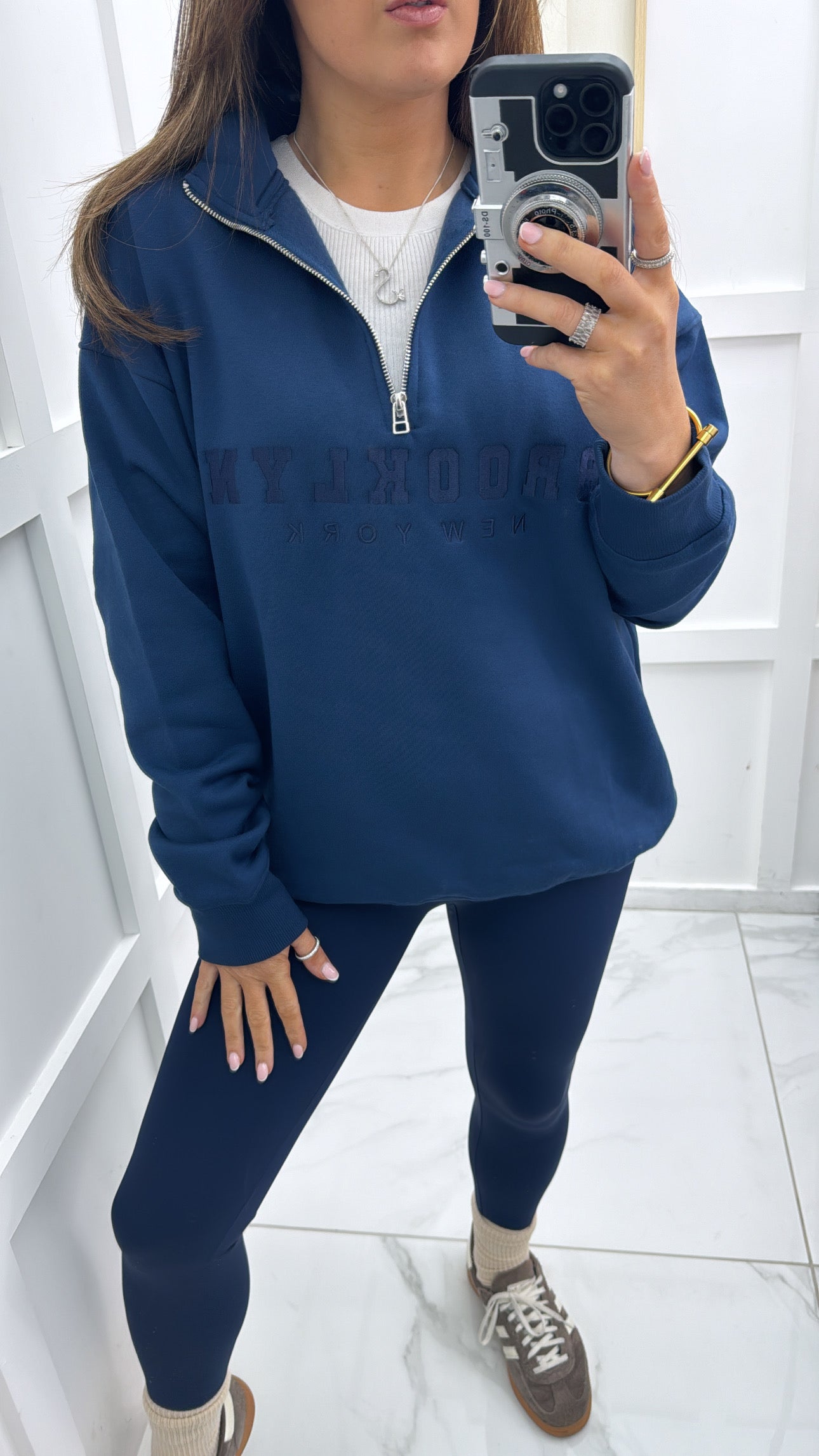 BROOKLYN navy half zip sweatshirt