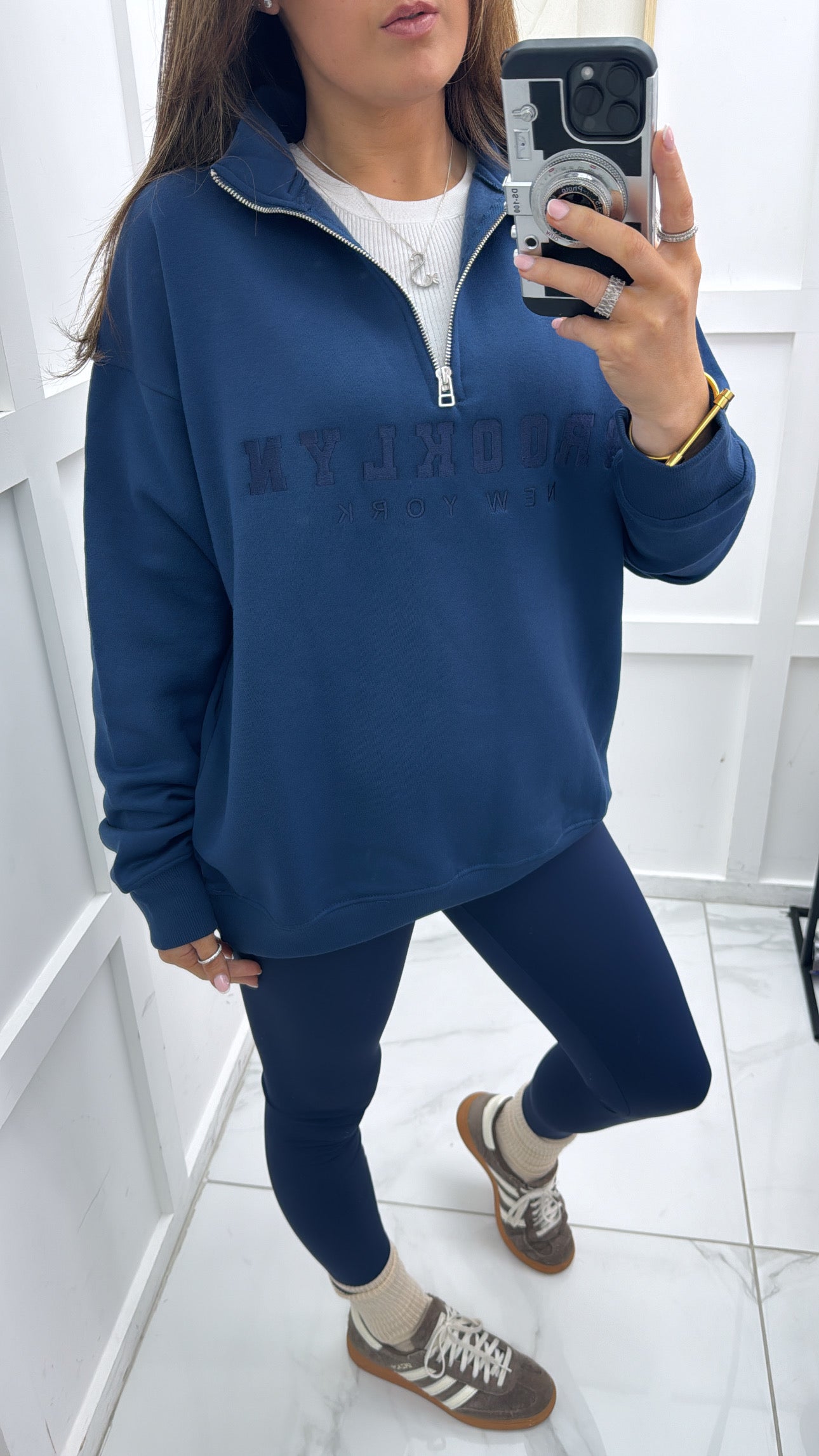 BROOKLYN navy half zip sweatshirt