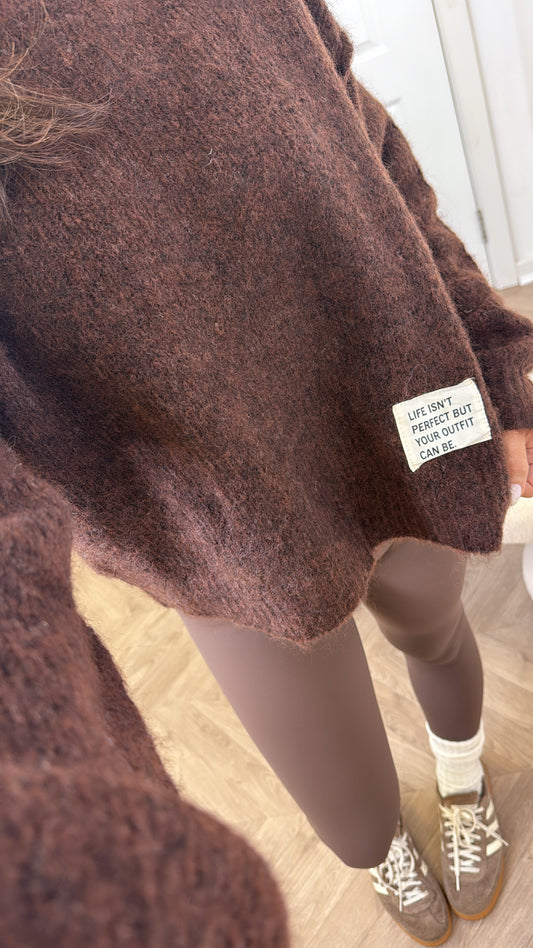 PIPER brown life slogan soft knit jumper