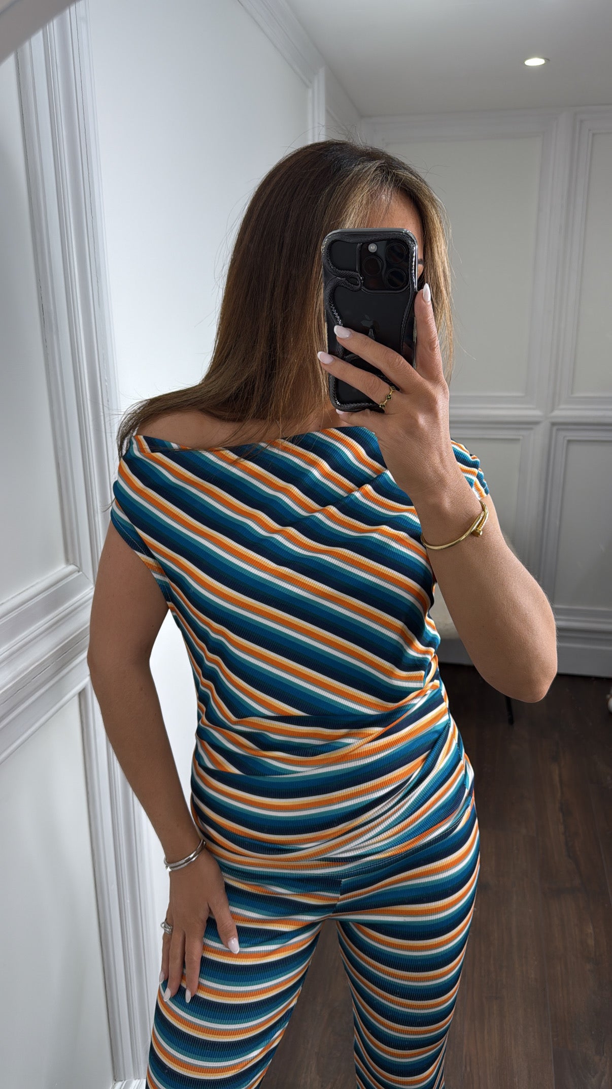 NATALIA blue stripe cowl top and flare pants co-ord