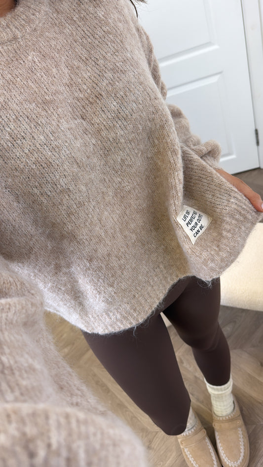 PIPER mocha life slogan soft knit jumper