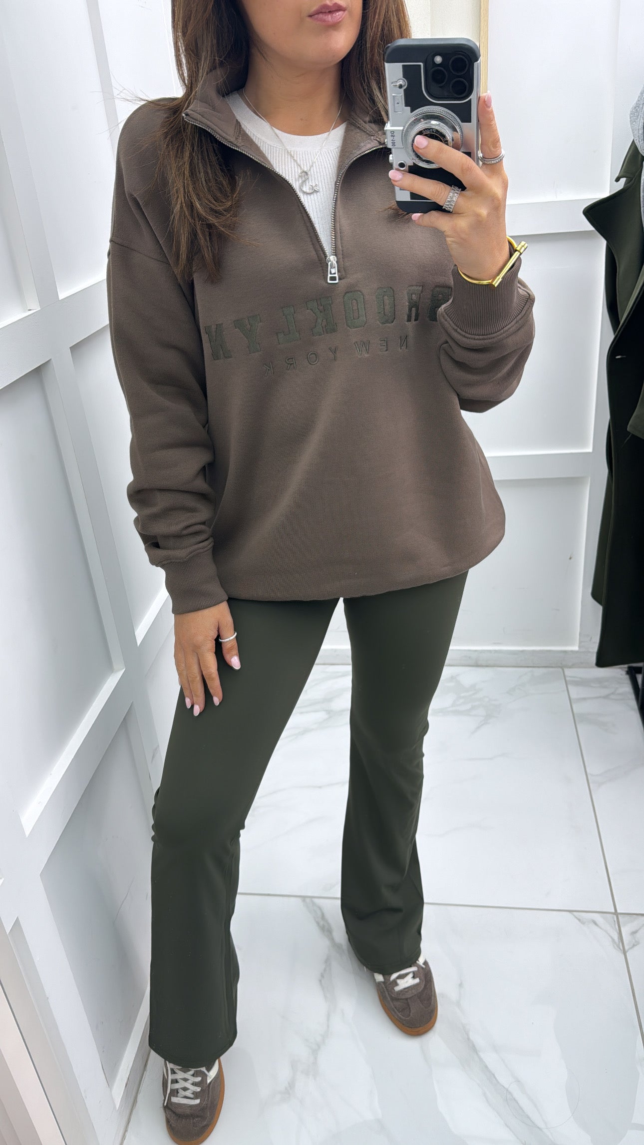 BROOKLYN cocoa brown half zip sweatshirt