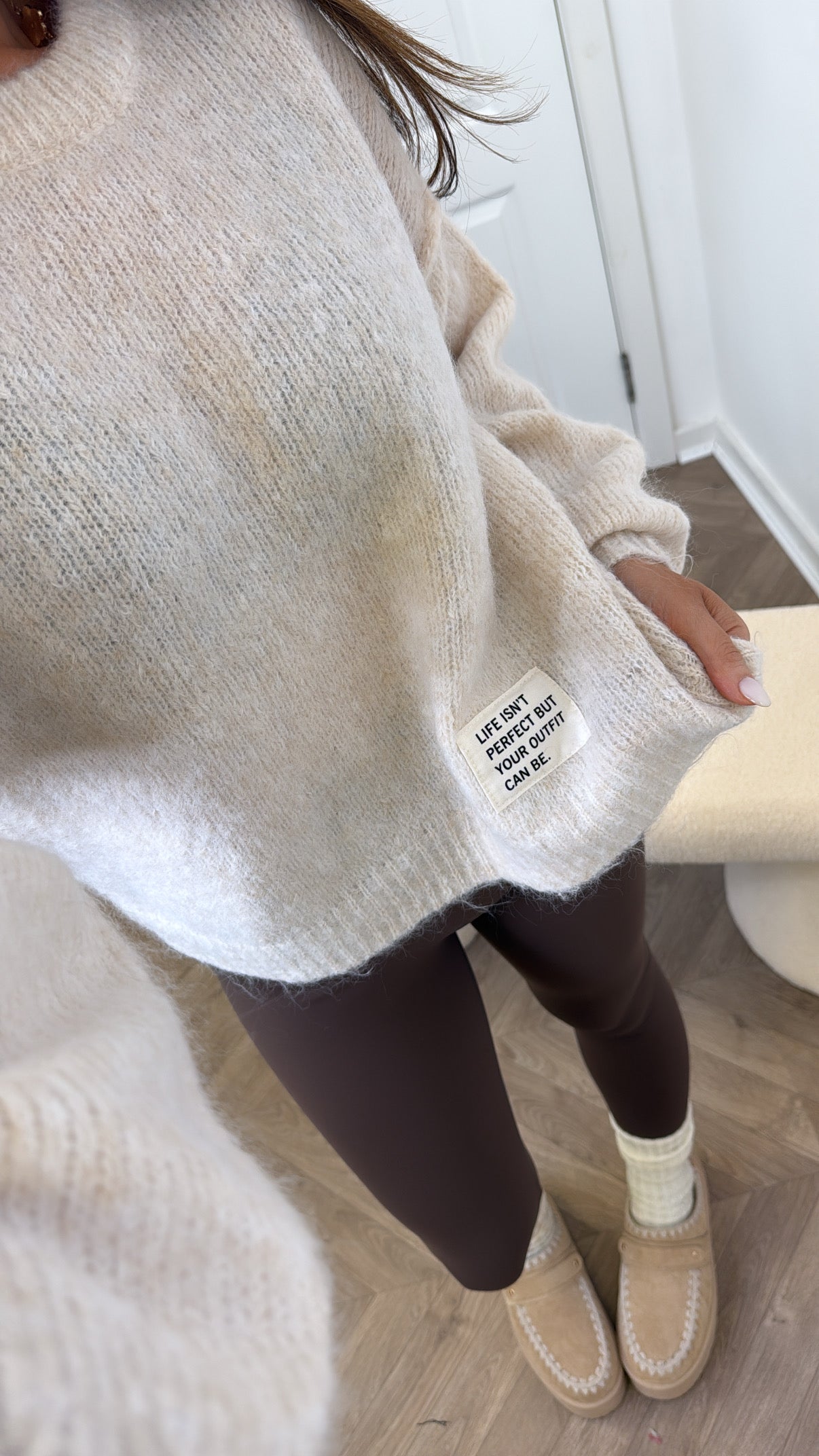 PIPER beige life slogan soft knit jumper