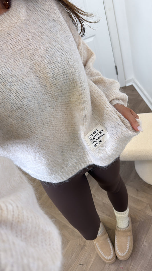 PIPER beige life slogan soft knit jumper