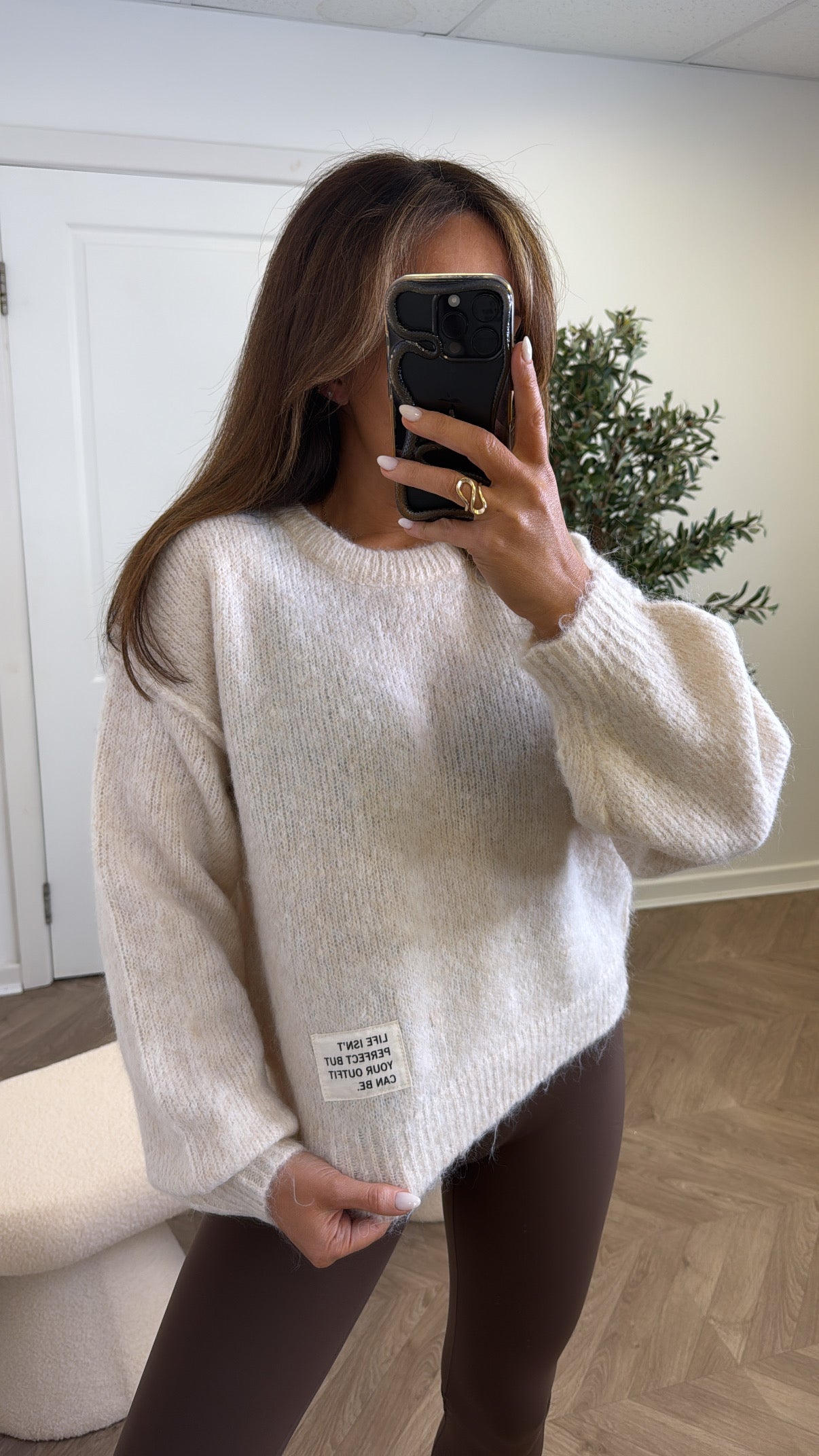 PIPER beige life slogan soft knit jumper
