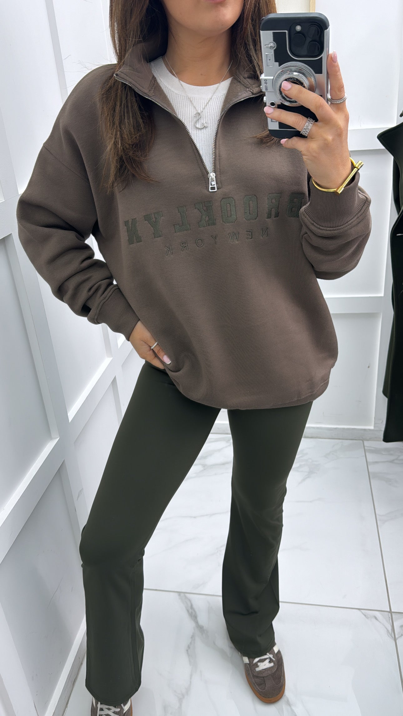 BROOKLYN cocoa brown half zip sweatshirt