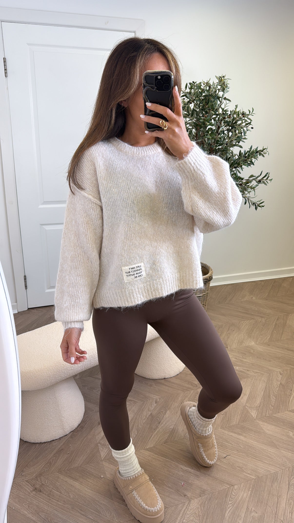 PIPER beige life slogan soft knit jumper