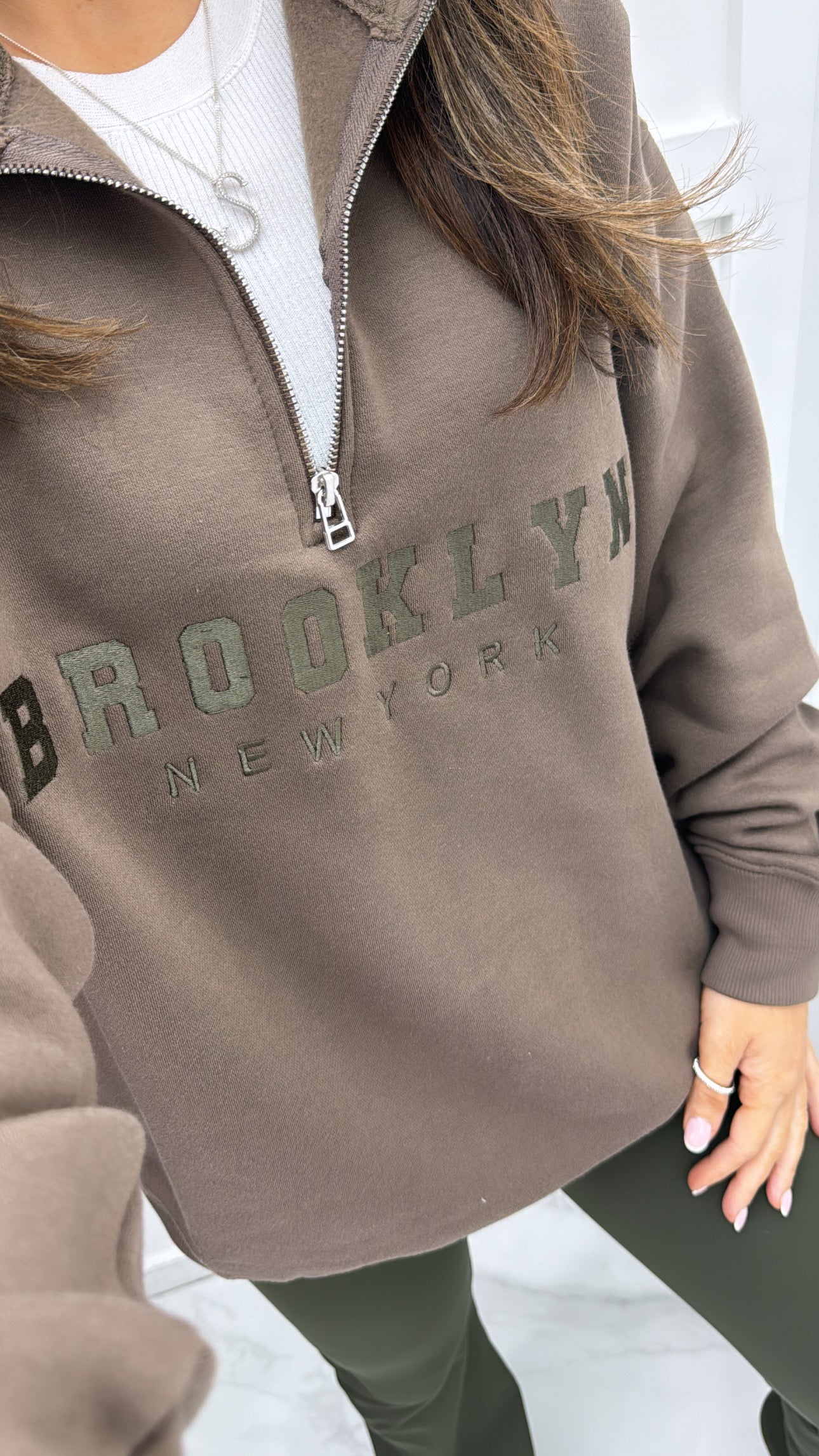 BROOKLYN cocoa brown half zip sweatshirt