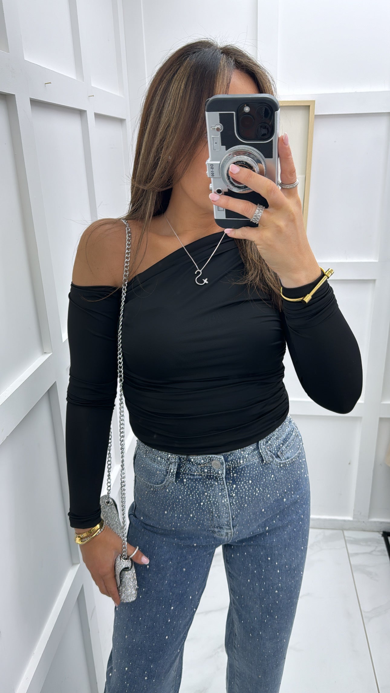 LAYLA black one shoulder slinky top