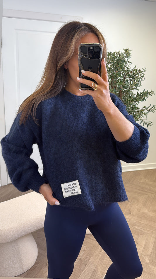PIPER navy life slogan soft knit jumper