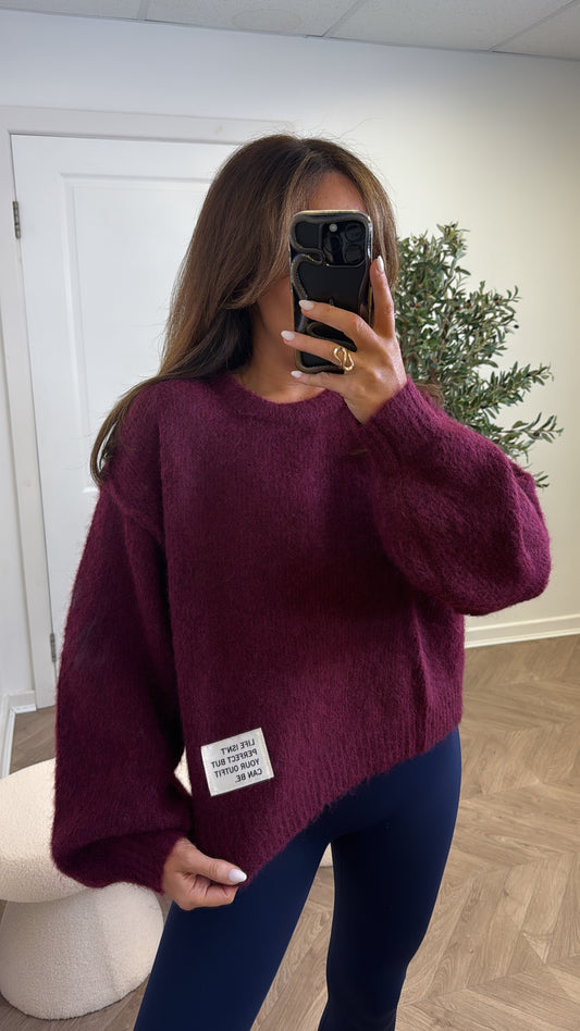 PIPER burgundy life slogan soft knit jumper