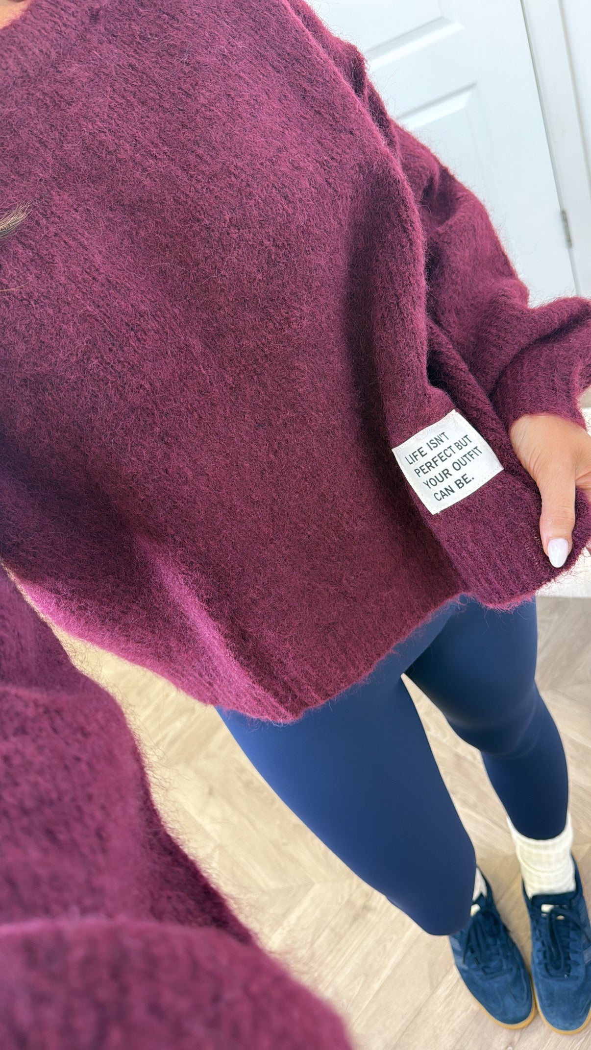 PIPER burgundy life slogan soft knit jumper