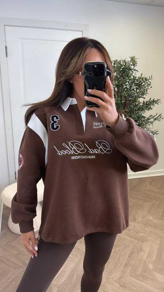 BAD BLOOD brown sports logo oversized sweatshirt