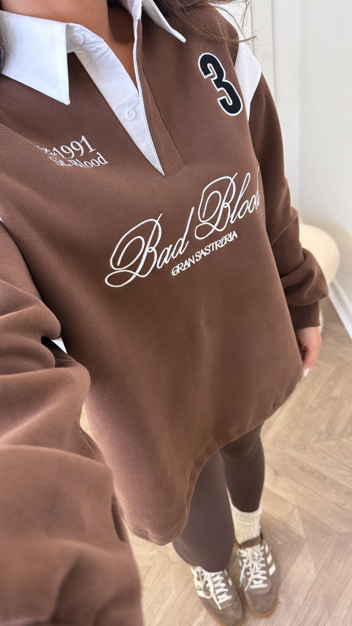 BAD BLOOD brown sports logo oversized sweatshirt