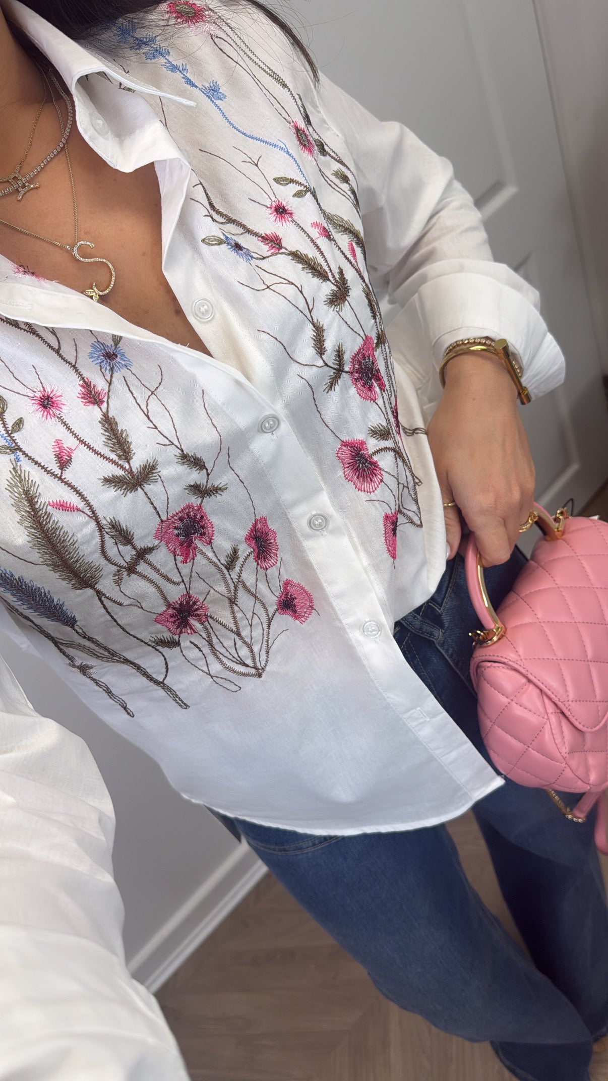 STEPHANIE white embroidery detail blouse