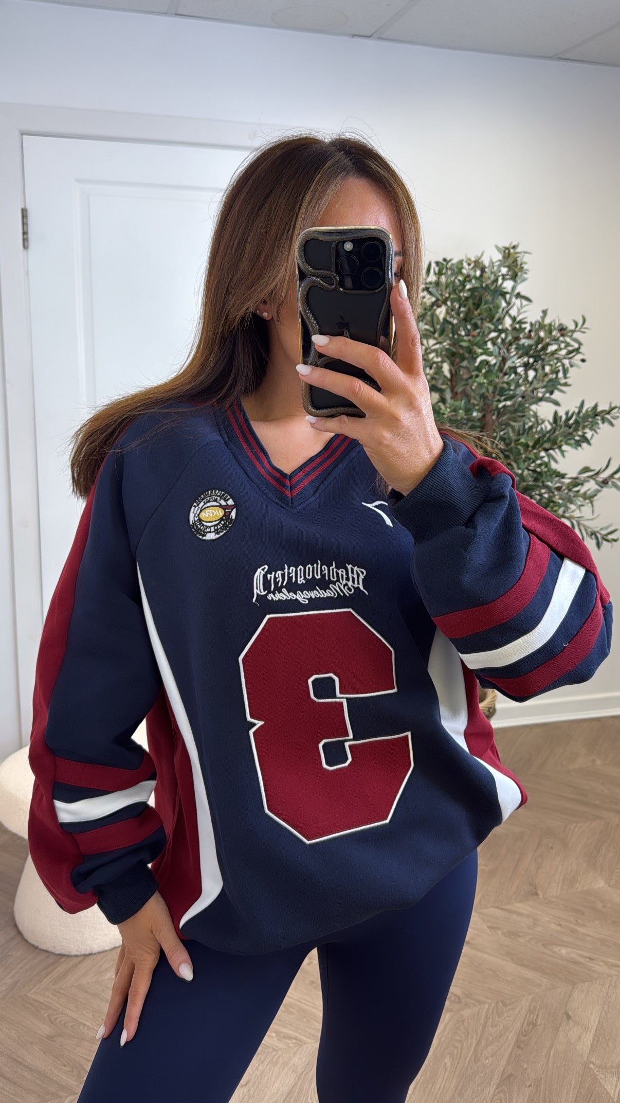TAMMY navy and burgundy oversized basketball sweatshirt