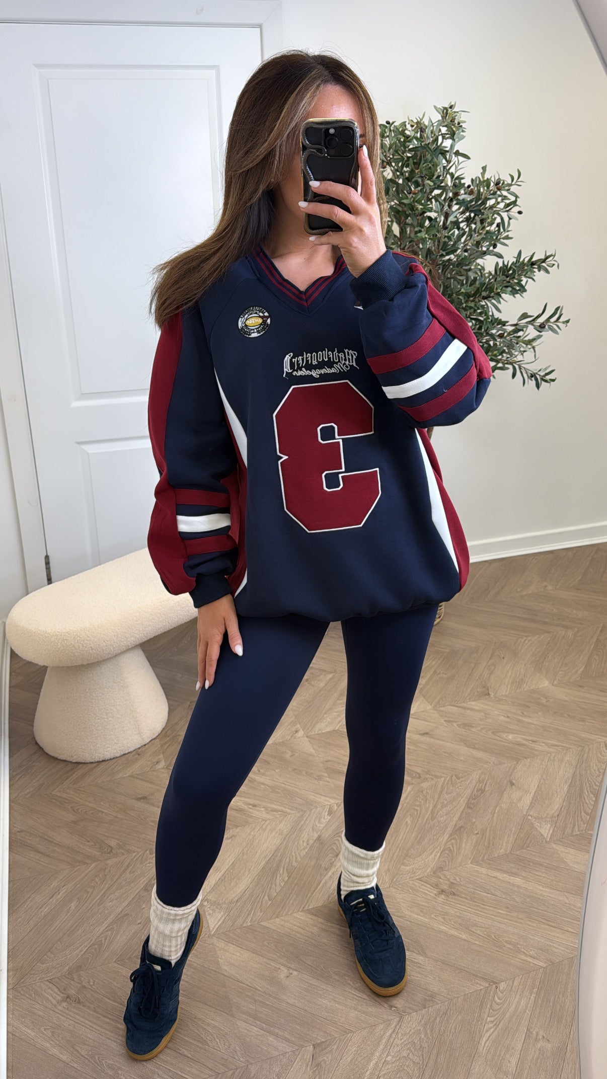 TAMMY navy and burgundy oversized basketball sweatshirt