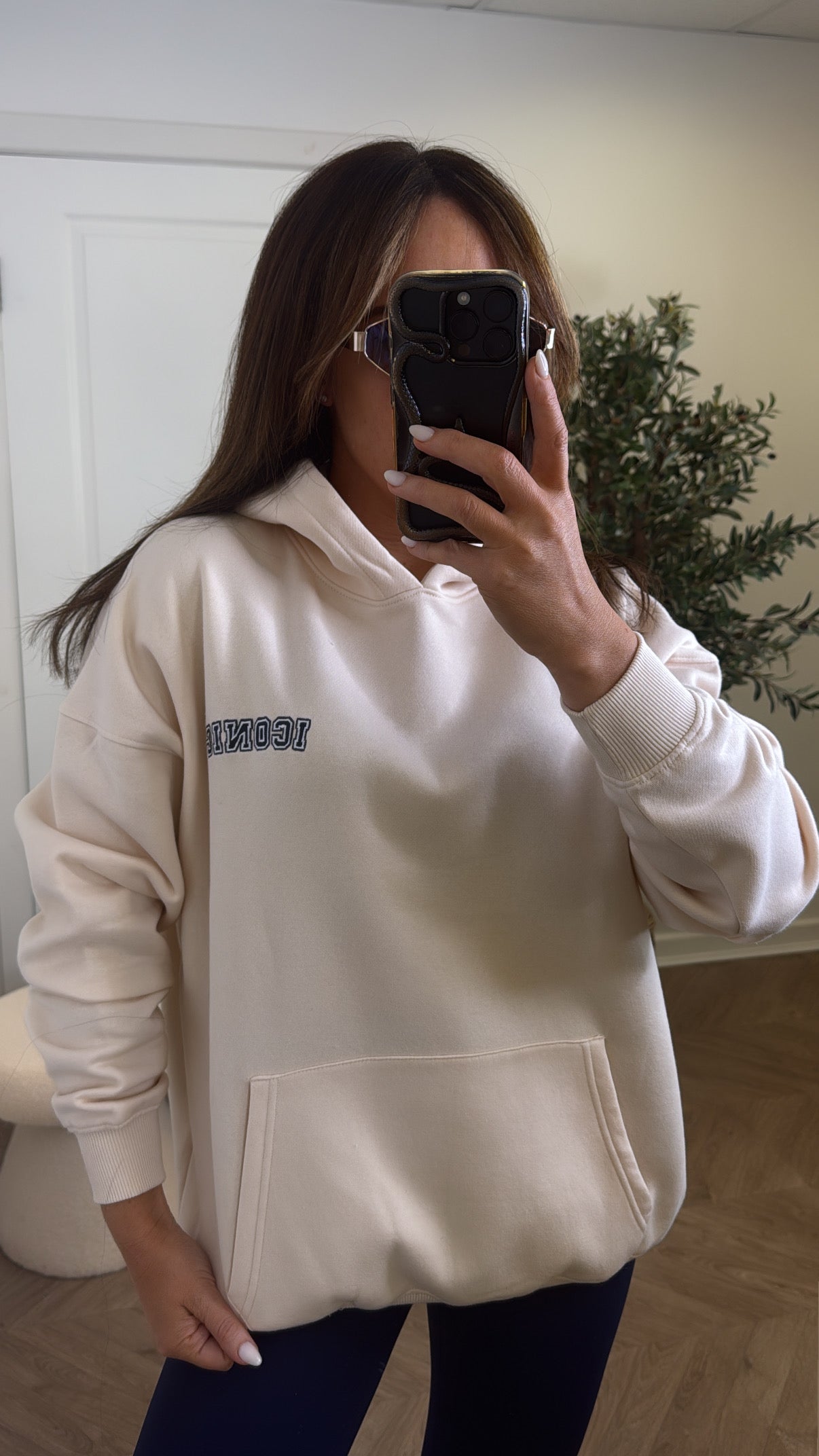 ICONIC beige oversized logo hoody