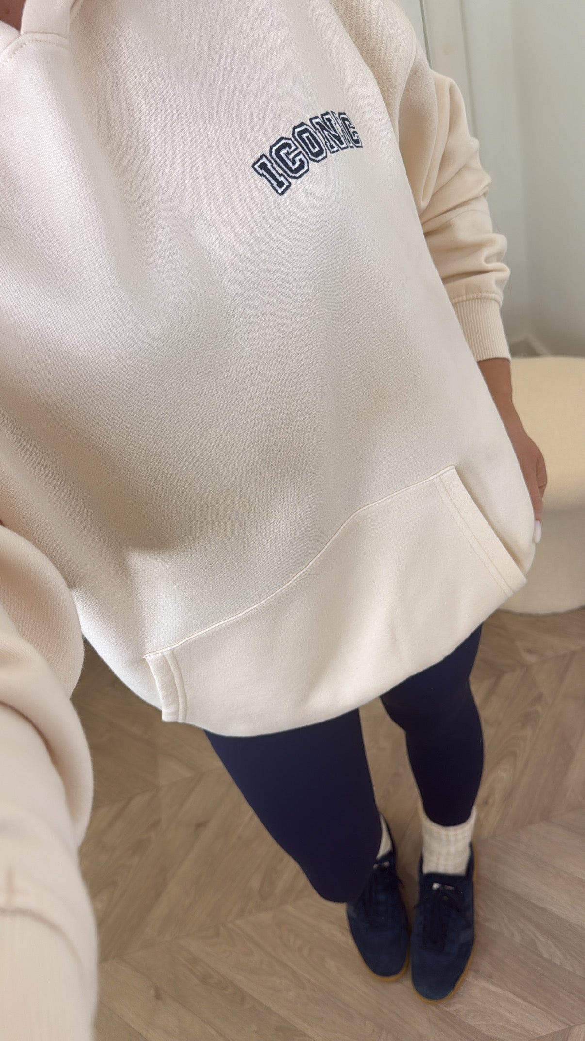 ICONIC beige oversized logo hoody