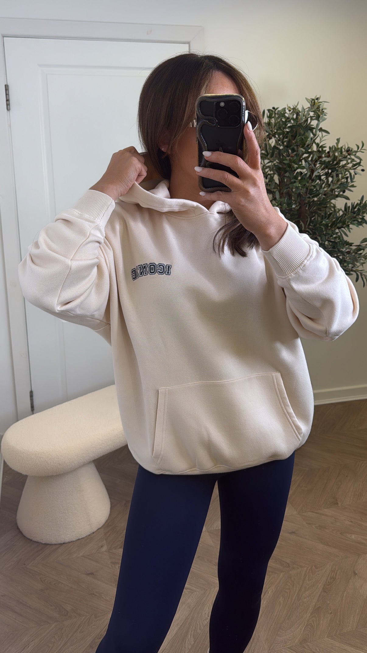 ICONIC beige oversized logo hoody