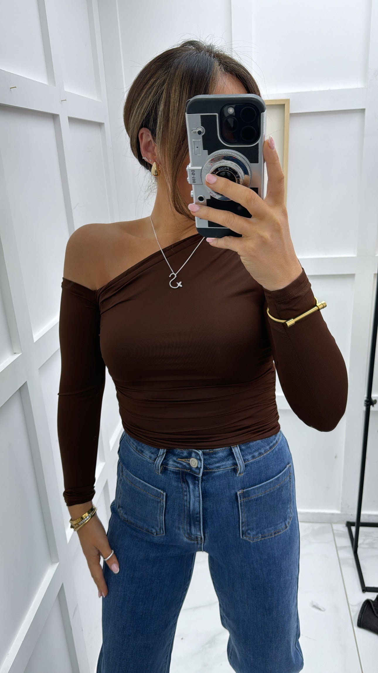 LAYLA brown one shoulder slinky top