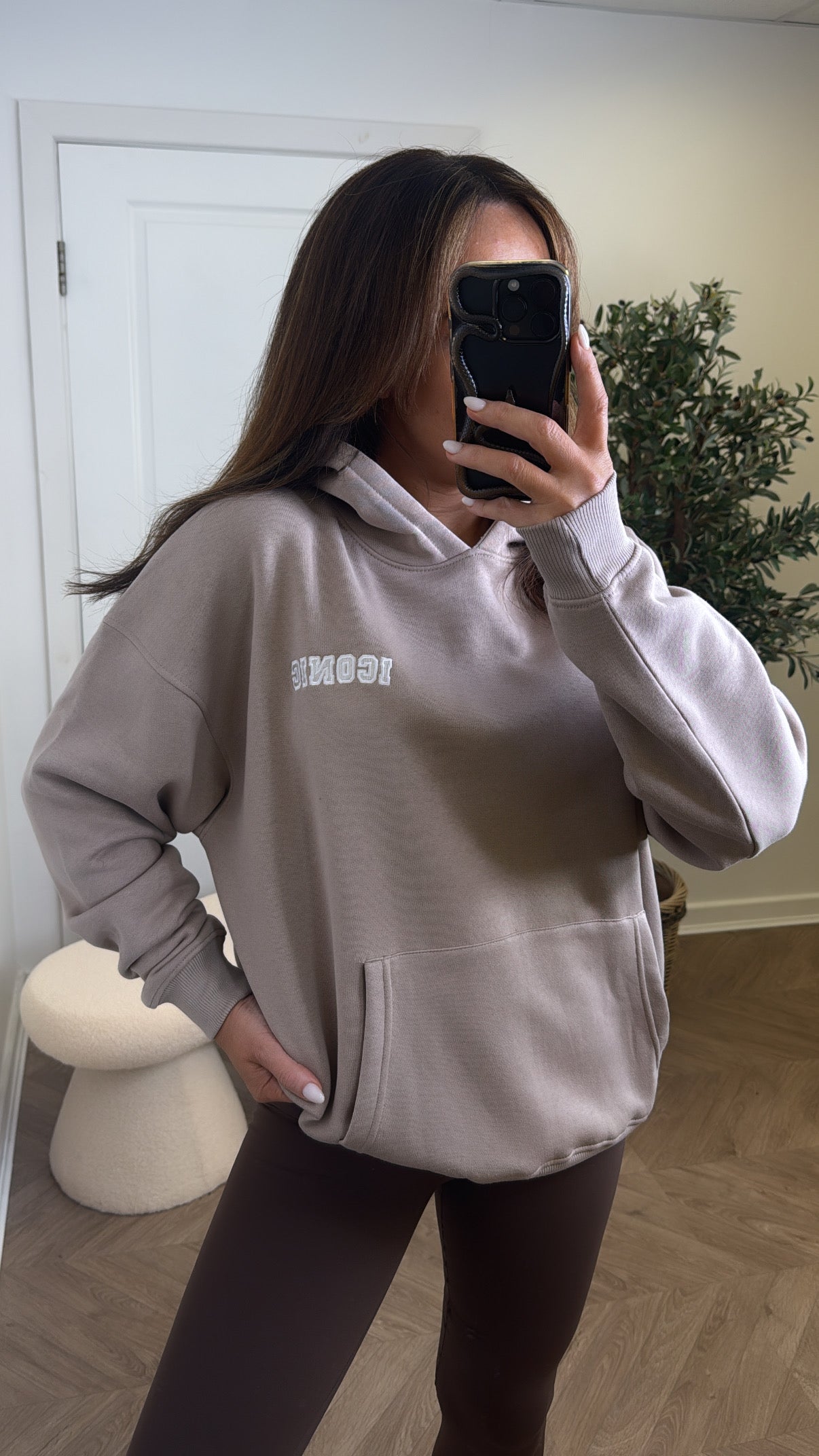 ICONIC taupe oversized logo hoody
