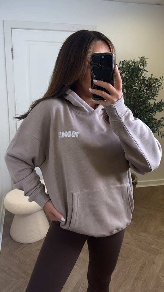 ICONIC taupe oversized logo hoody
