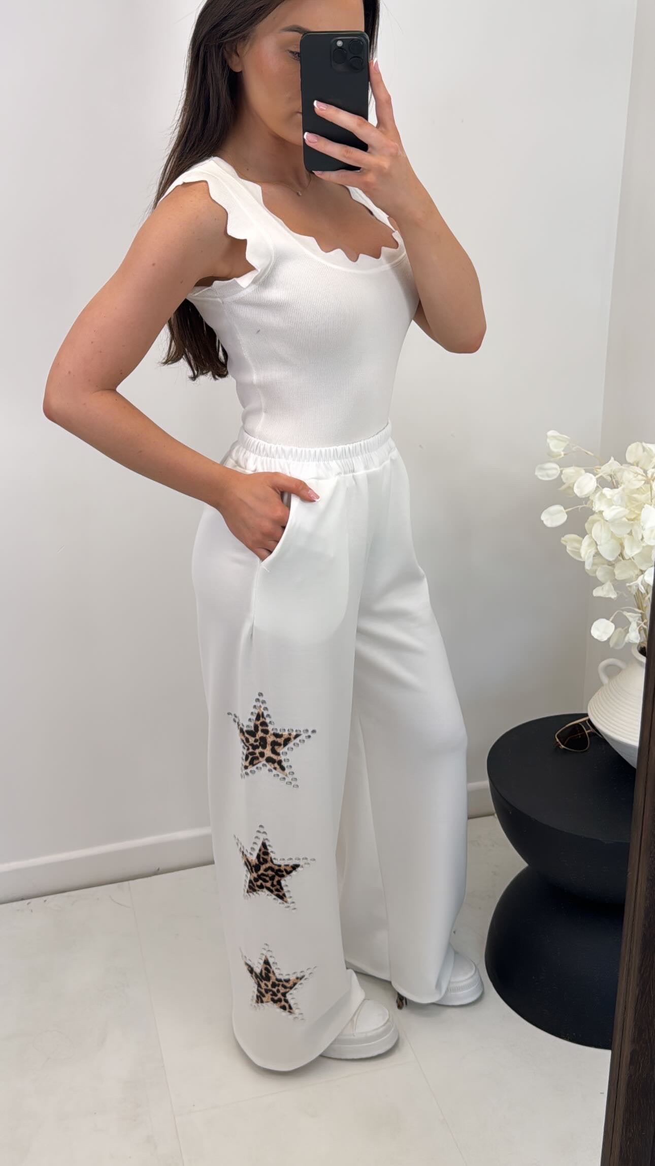 STACEY white super soft wide leg joggers