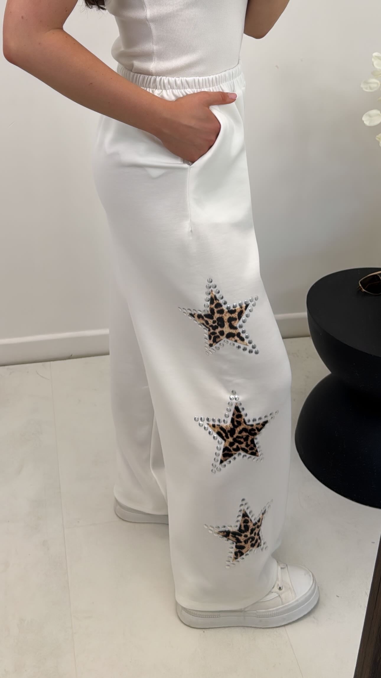 STACEY white super soft wide leg joggers